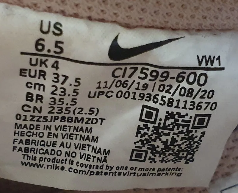 Nike Court Vision Low Textile Trainers UK4/US6.5/EU37.5 CI7599-600 Washed Coral