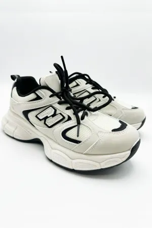 Novastride Mesh Lace-Up Trainers in Beige