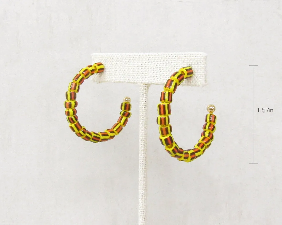 Orange & Yellow Striped Open Hoop Earrings