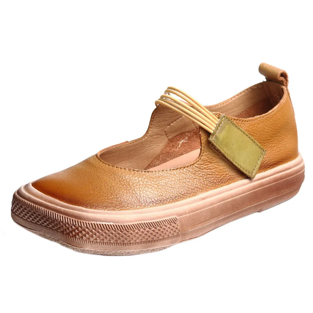 Retro Square Toe Solid Leather Shoes