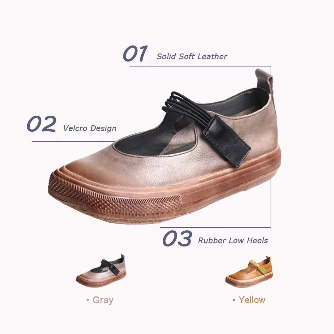 Retro Square Toe Solid Leather Shoes