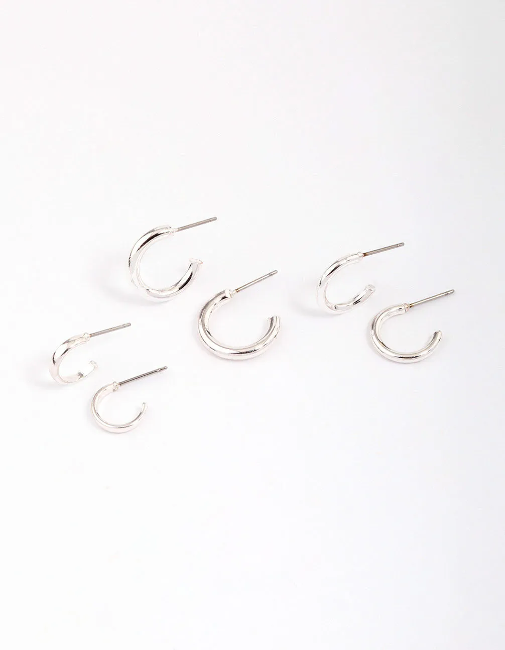 Silver Graduating Clean Huggie Hoop Earring 3-Pack