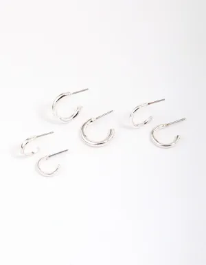 Silver Graduating Clean Huggie Hoop Earring 3-Pack