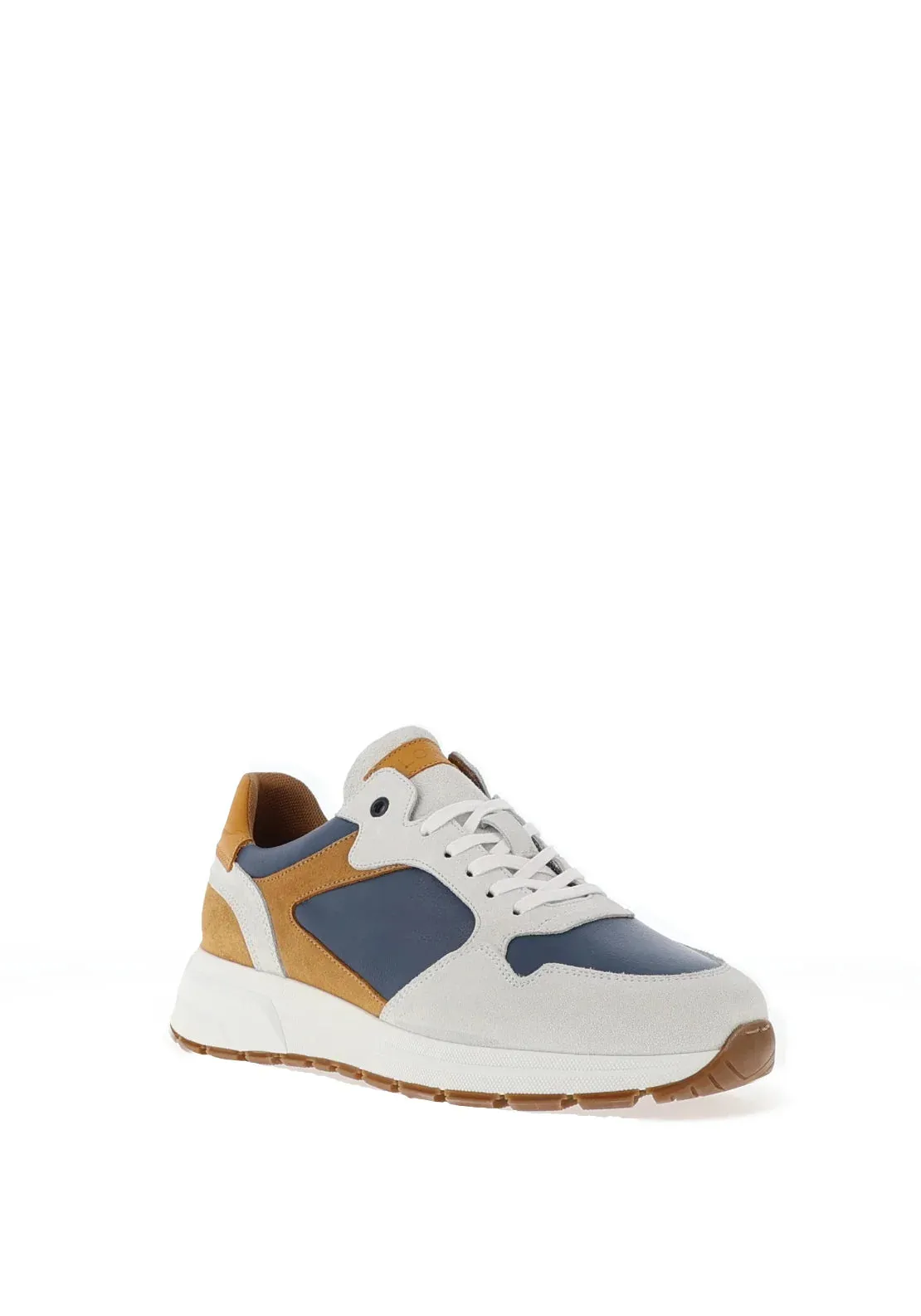 SLOANE Felix Mustard & Blue Leather Trainers