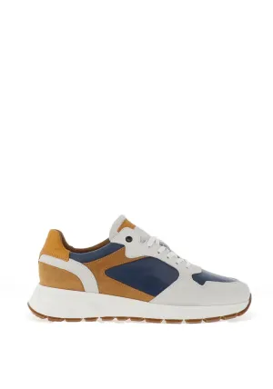SLOANE Felix Mustard & Blue Leather Trainers