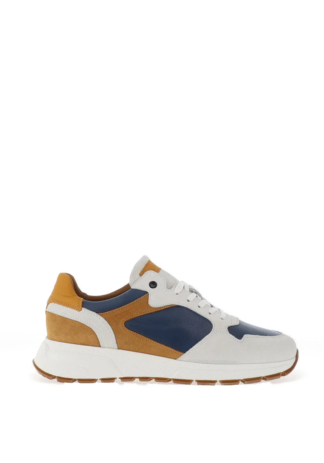 SLOANE Felix Mustard & Blue Leather Trainers