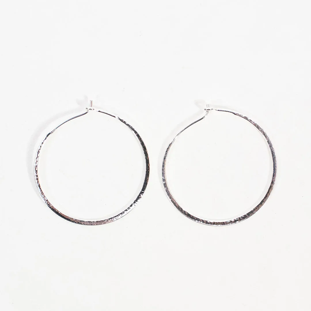 Small Silver Hammered Wire Hoops