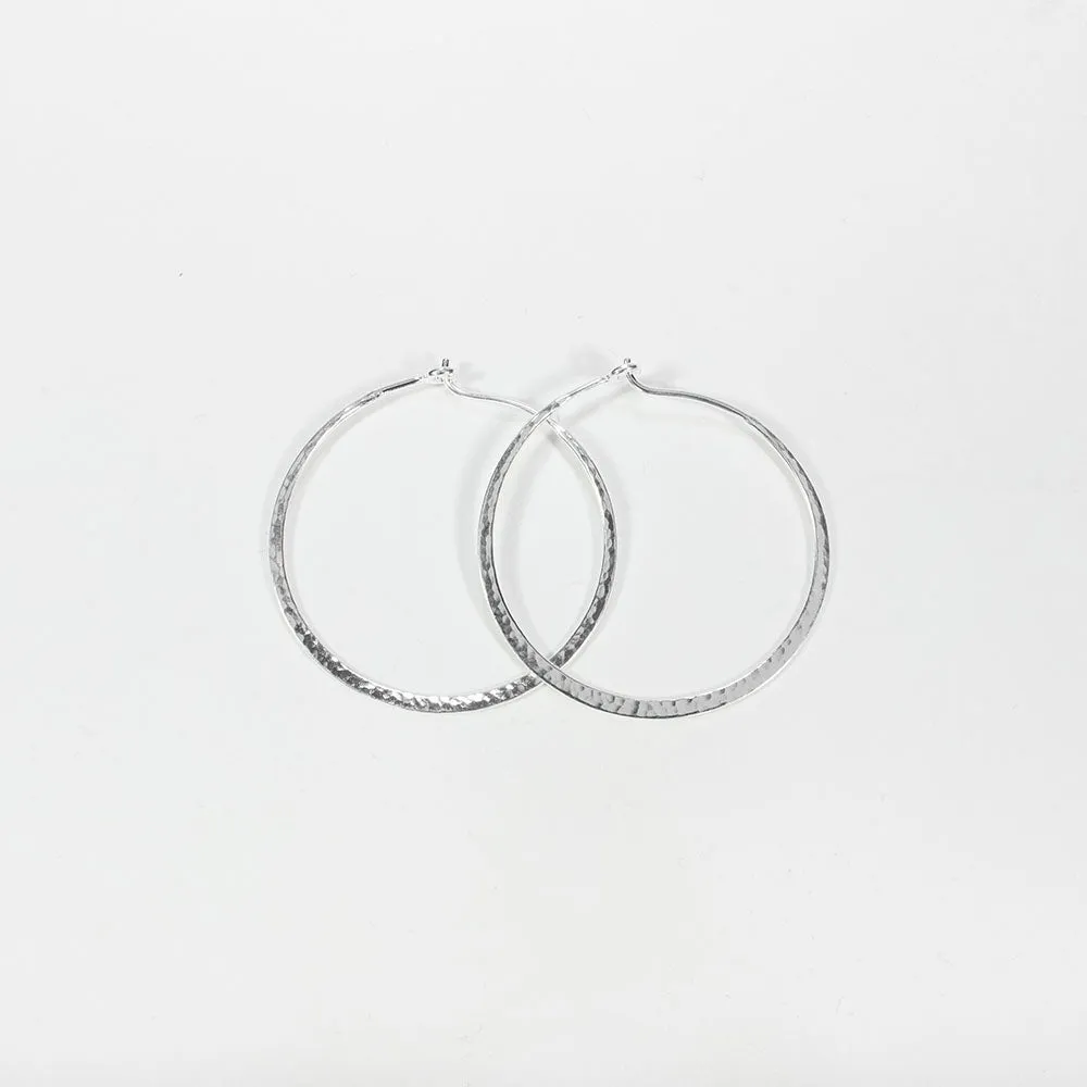 Small Silver Hammered Wire Hoops