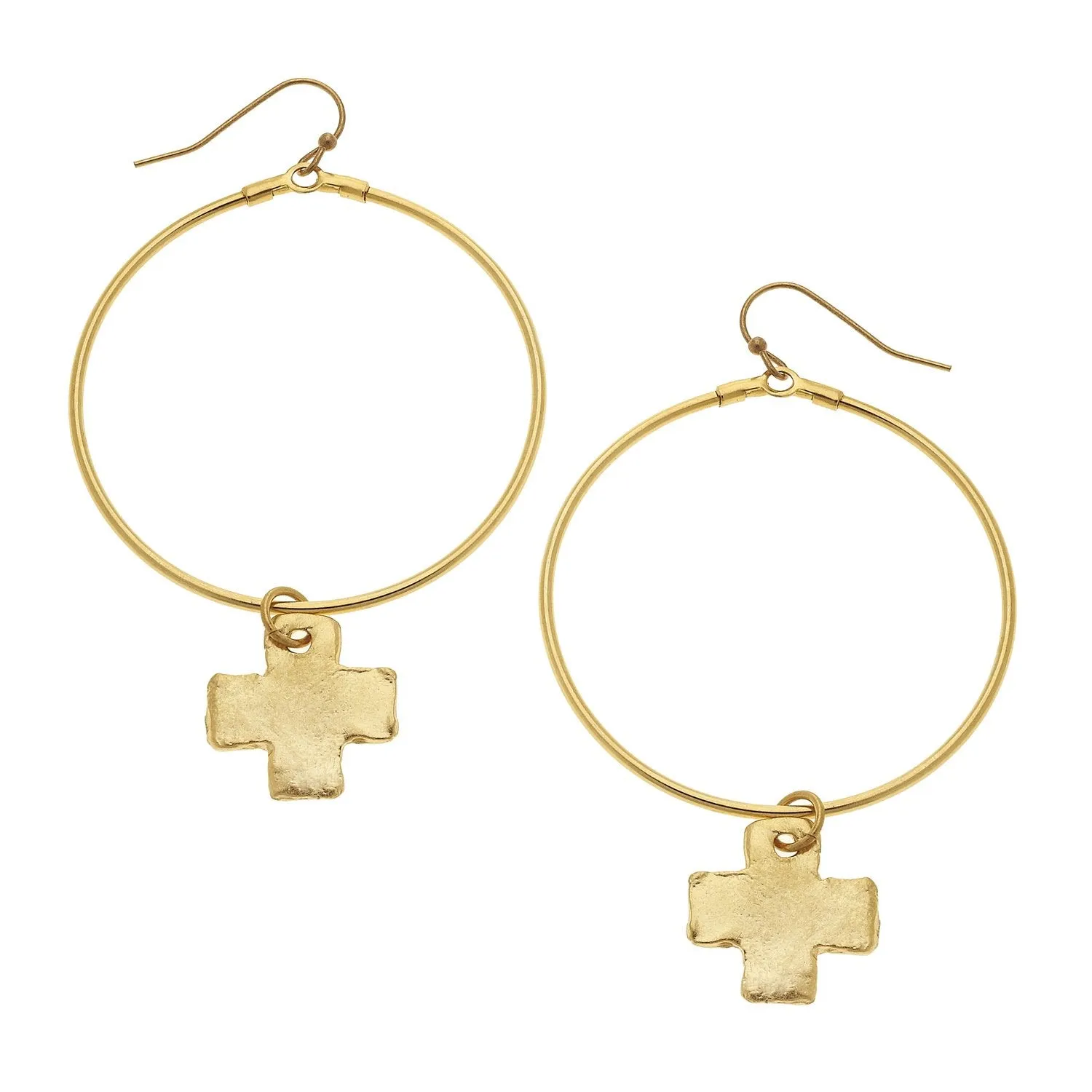 Susan Shaw Gold Cross Drop Hoop Earrings