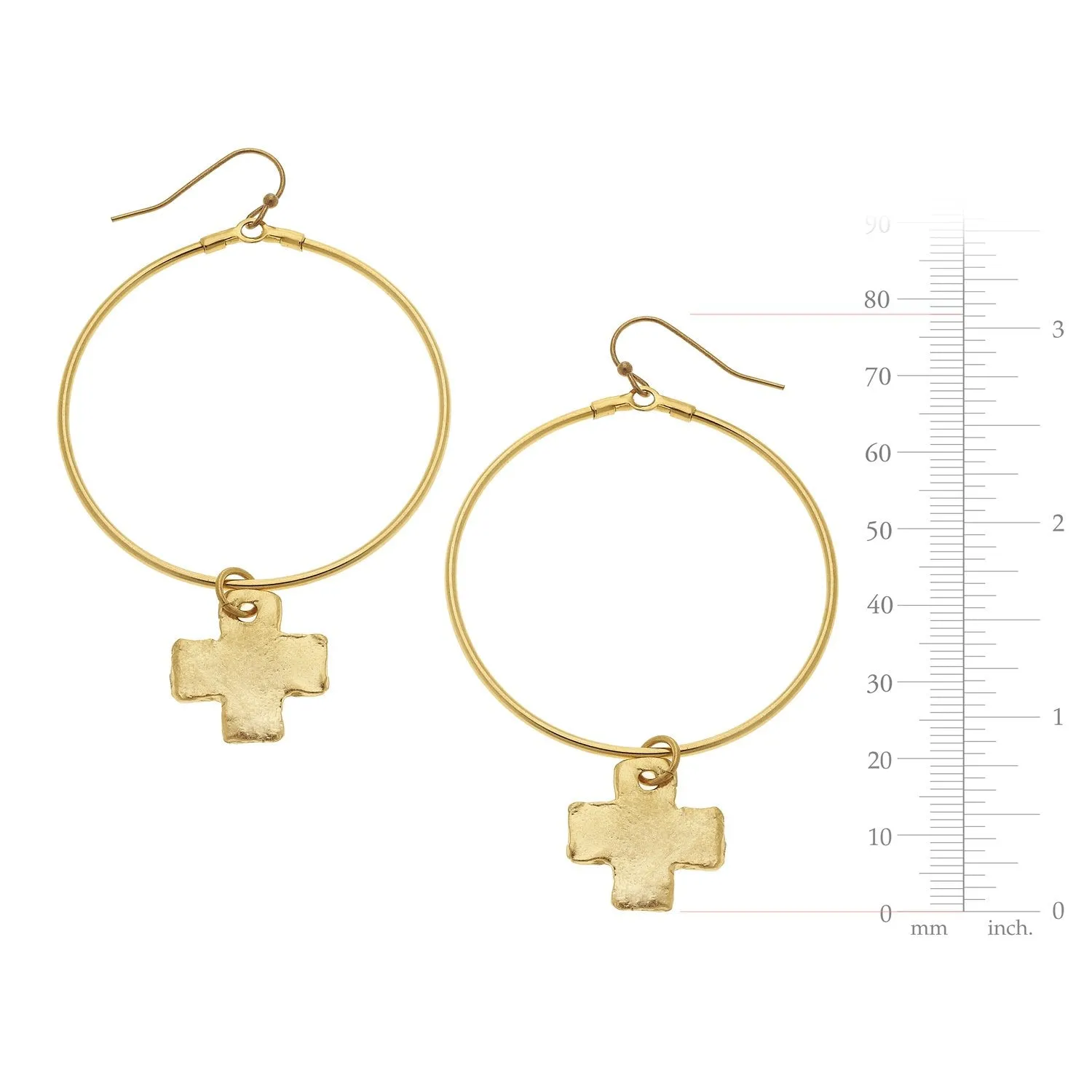 Susan Shaw Gold Cross Drop Hoop Earrings