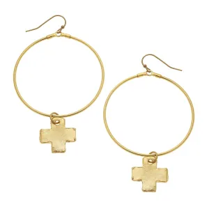 Susan Shaw Gold Cross Drop Hoop Earrings