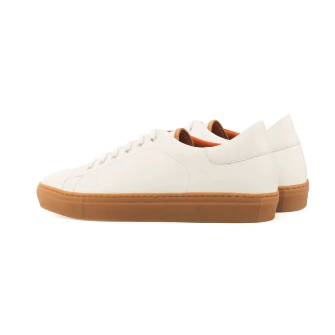 Tennis Style Sneakers - White Leather with Gum Sole