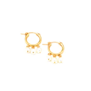 Three Pearl Hinge Hoop Earrings