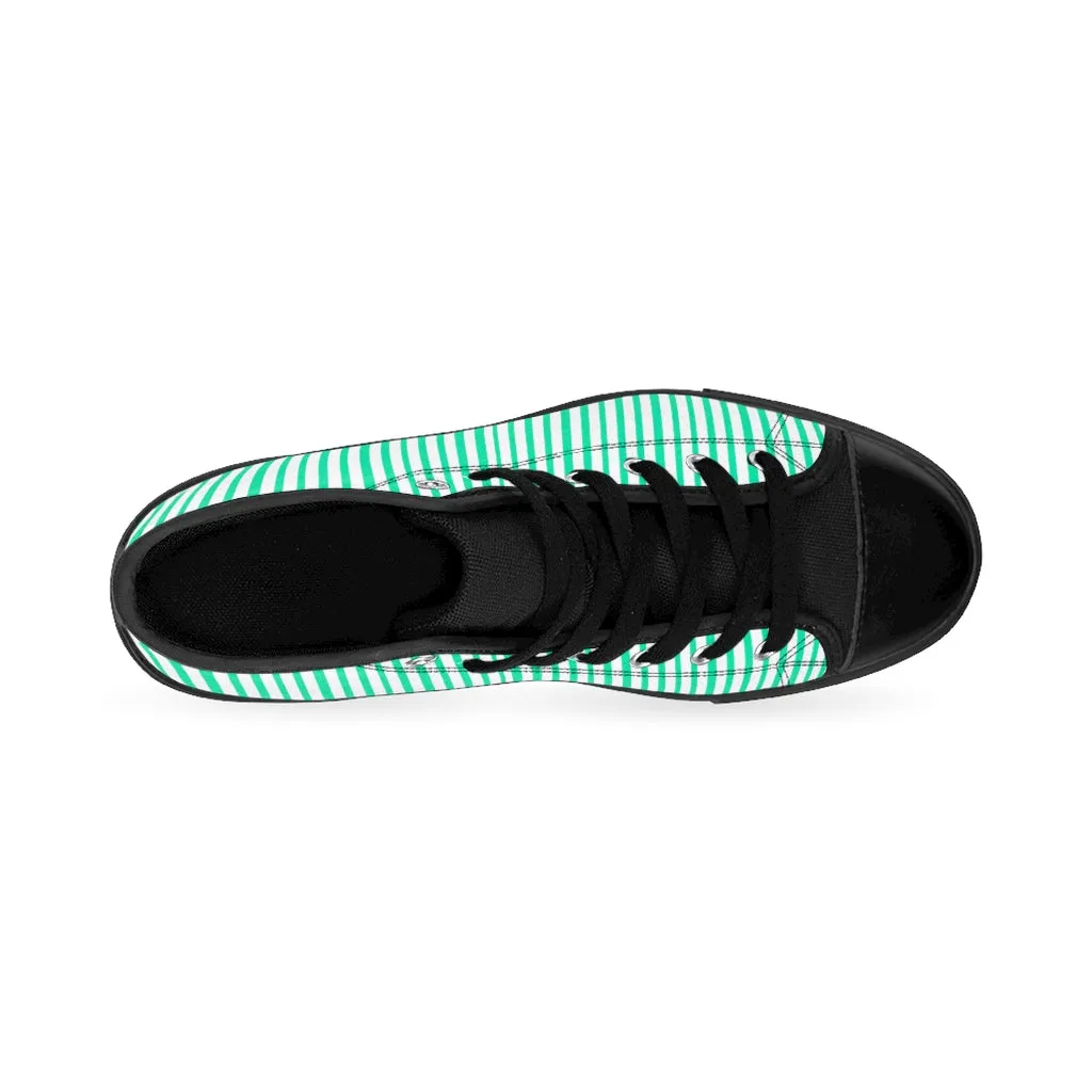 Turquoise Striped Men's Tennis Shoes,High-top Sneakers, Blue Stripes Running Shoes For Men