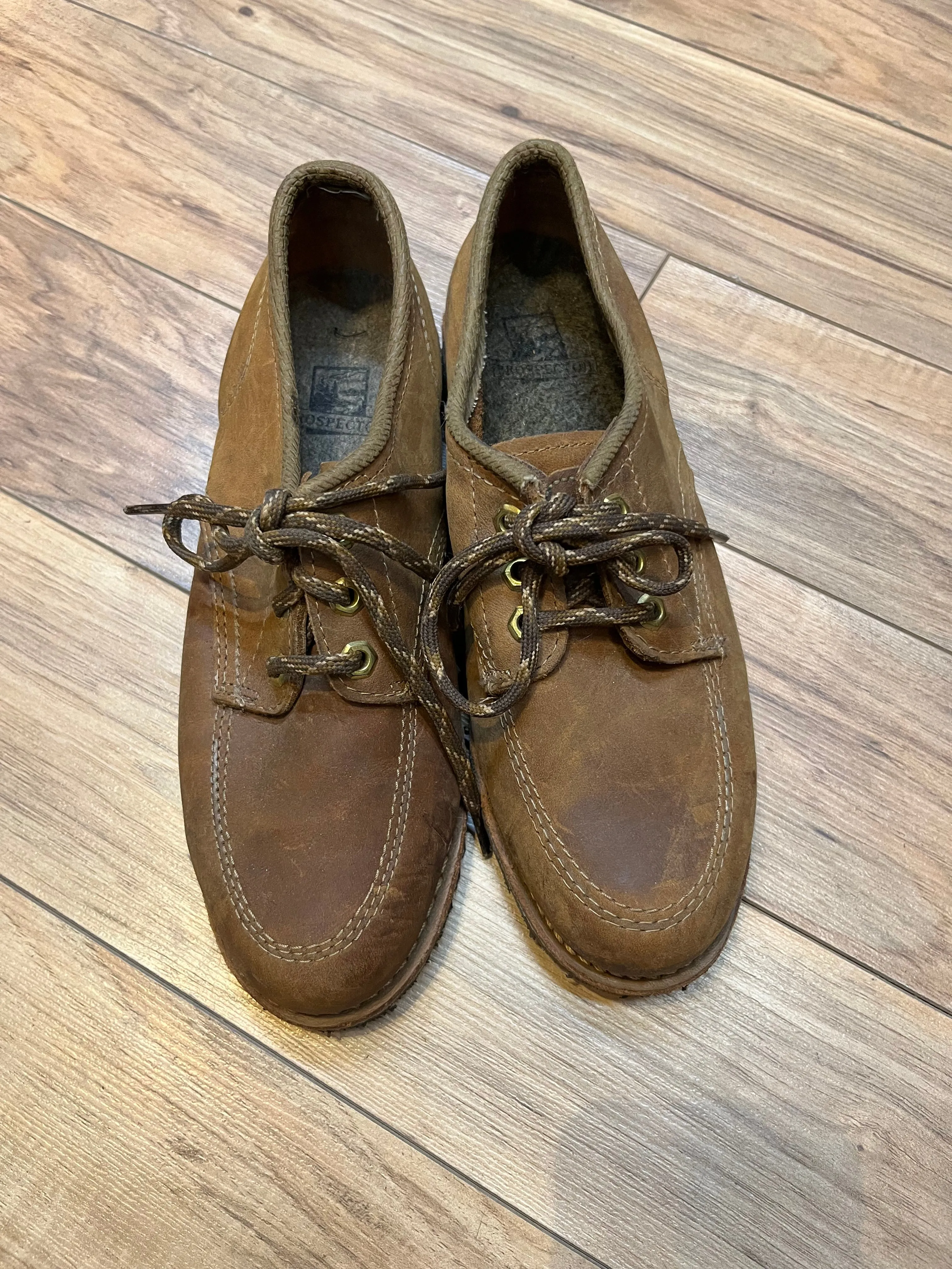 Vintage Prospector 1980’s Deadstock Moc Toe Brown Leather Shoes, Made in Canada, Womens US 9