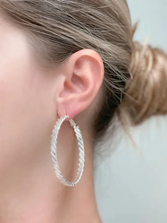 Wave Metal Hoop Earrings - Silver