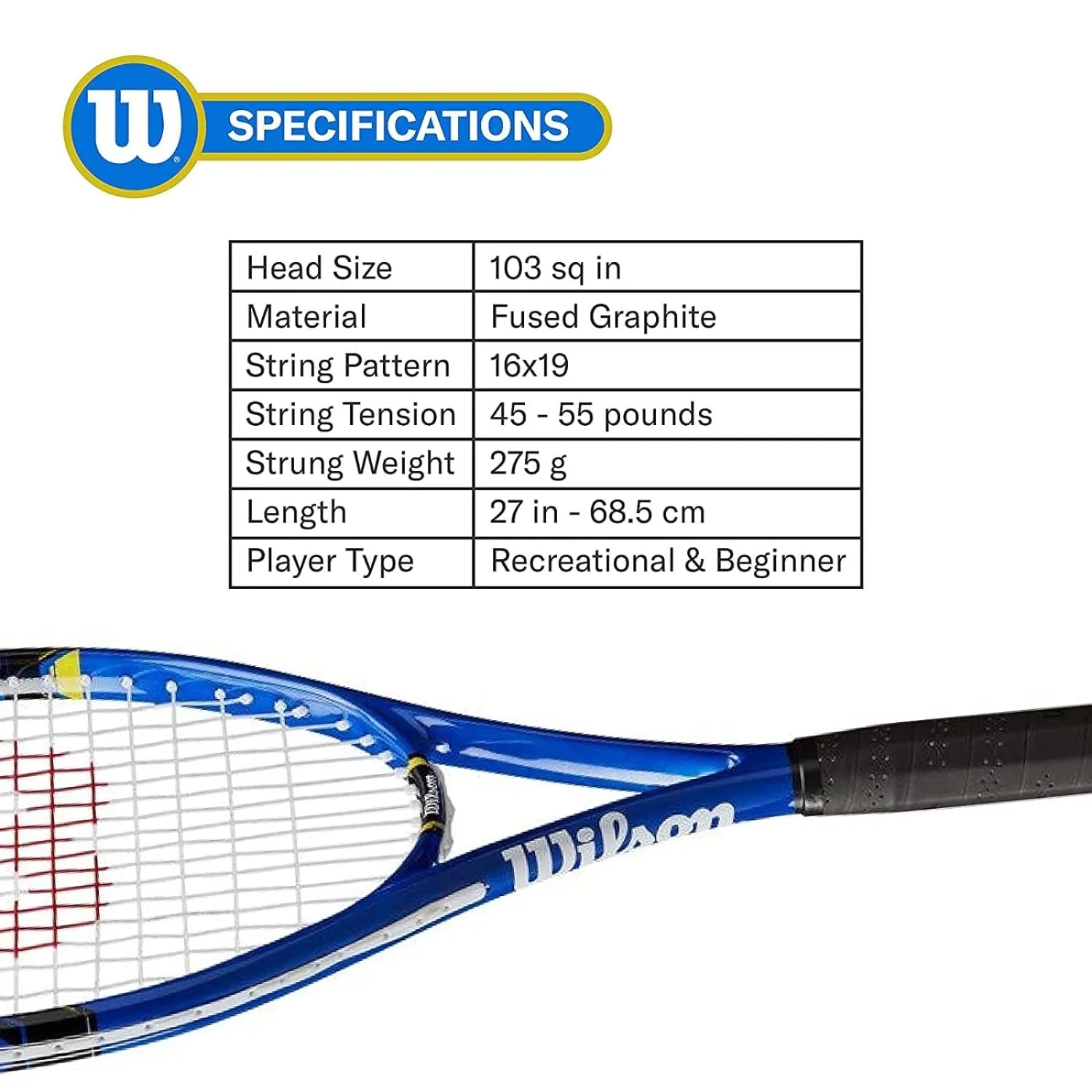 Wilson US Open 103 Tennis Racquet, Blue/Yellow