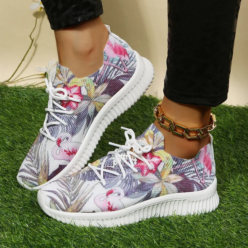 Women Breathable Mesh Flower Print Sneakers