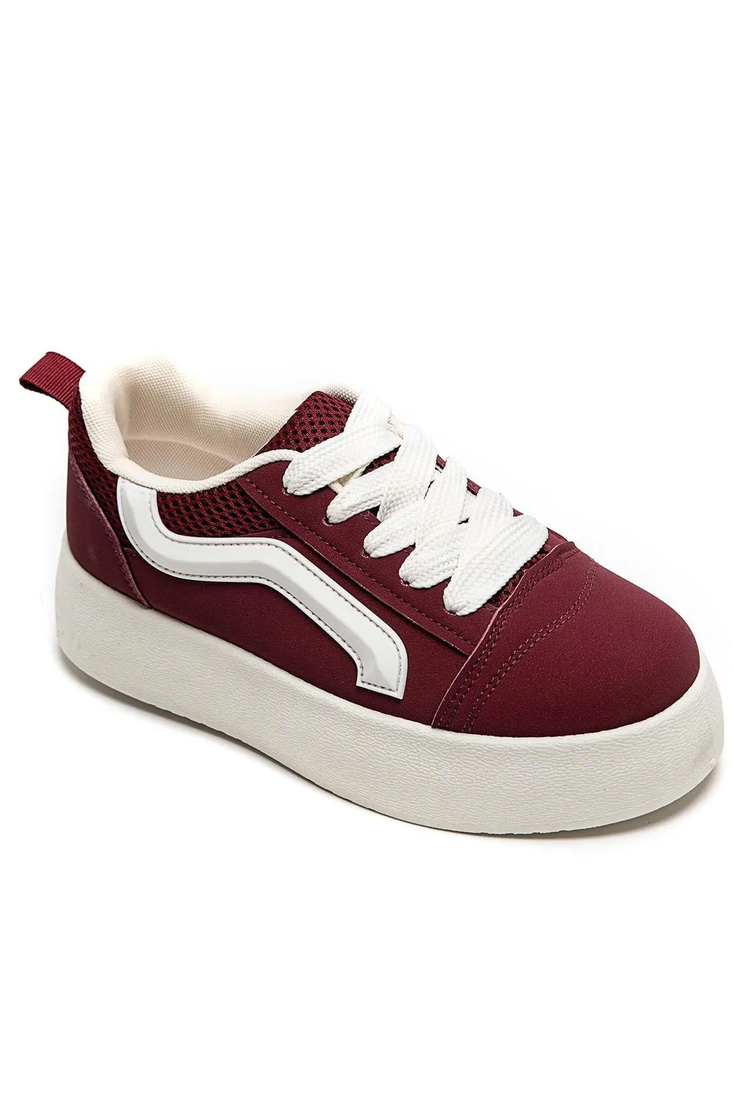WOMEN'S SUEDE TEXTILE THICK BOTTOM PLATFORM TRAINERS IN WINE