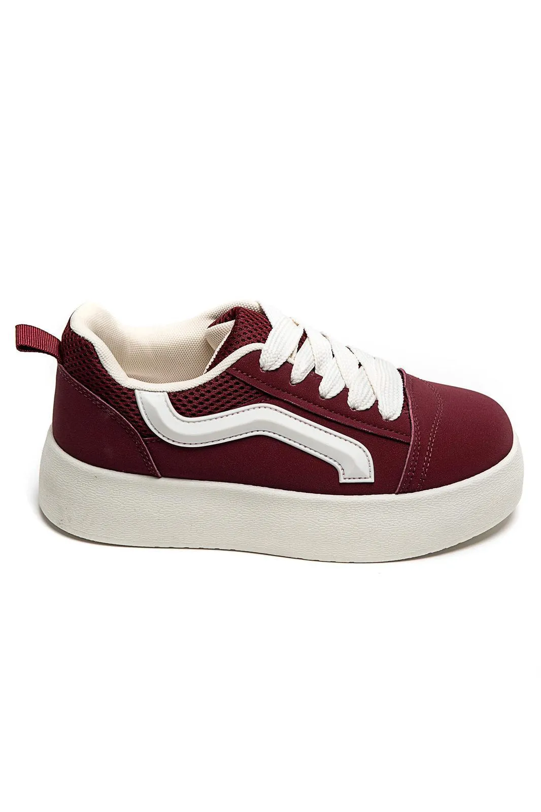WOMEN'S SUEDE TEXTILE THICK BOTTOM PLATFORM TRAINERS IN WINE